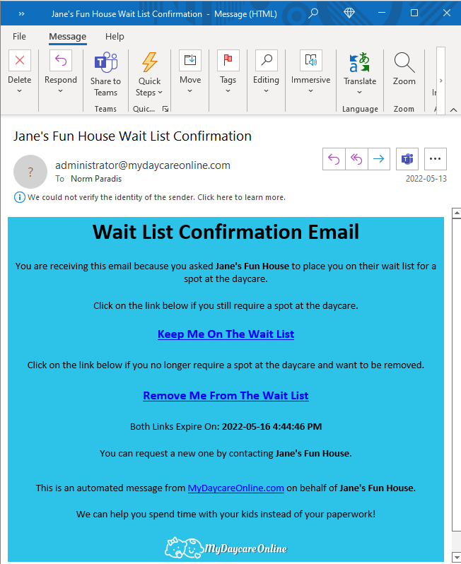 Wait list email